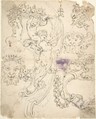Various Sketches for Cartouches, with Satyr Heads, Putti, etc., Anonymous, Italian, Piedmontese, 18th century  Italian, Pen and brown ink, over leadpoint