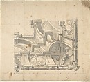 1/4 Design for a Painted Ceiling, architectural perspective, Anonymous, Italian, Piedmontese, 18th century  Italian, Brush and gray wash over leadpoint or graphite, with ruled and compass construction; scale at bottom of drawing in pen and gray ink over leadpoint