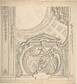 Design for a Ceiling With an Elaborate Cove, Anonymous, Italian, Piedmontese, 18th century  Italian, Pen and gray and brown ink, brush and gray wash over black chalk underdrawing, with ruled and compass construction in leadpoint; scales at bottom
