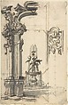 Design for an Arch Through Which Is Seen a Fountain with Two Putti (recto); Design for an Architectural Structure (verso), Anonymous, Italian, Piedmontese, 18th century, Pen and dark brown ink, brush and gray wash over leadpoint (recto); sums and scales in lead point; pen and brown ink over leadpoint (verso)