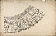 Design for a Curved Ornamental Cove to Support a Dome (?), Anonymous, Italian, Piedmontese, 18th century  Italian, Pen and brown ink, brush and gray wash, over leadpoint, with ruled construction; construction outline numbered ("1, 2, 3, 4, 5, 6) in lead point and pen and brown ink