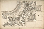 Design for half Ceiling in stucco, Anonymous, Italian, Piedmontese, 18th century Italian, Pen and brown ink, brush and gray wash over graphite, with ruled and compass construction