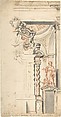 Design for One Half a Chapel with the Dove of the Holy Ghost above the Main Altar, and a Statue of an Evangelist at right, Anonymous, Italian, Piedmontese, 18th century  Italian, Pen and brown ink, brush with gray and light red chalk wash, over black chalk, with ruled construction