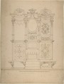 Design for the Ornamentation of a Wall or a Private Altar, Anonymous, Italian, Piedmontese, 18th century  Italian, Pen and brown ink, over leadpoint or graphite, with ruled and compass construction; measuring scale, at bottom of design, in pen and brown ink