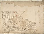Design for Corner of a Cove (recto); Designs for a Ceiling (?) (verso), Anonymous, Italian, Piedmontese, 18th century, Pen and dark brown ink, over leadpoint or graphite, with ruled construction; framing outlines in pen and brown ink, over lead point or graphite (recto); graphite or leadpoint (verso)