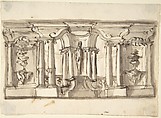 Design for Garden Architecture, Anonymous, Italian, Piedmontese, 18th century Italian, Pen and brown ink, brush and brown wash, heightened with pen and dark brown ink, over leadpoint or graphite