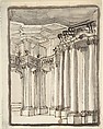 Partial View of an Architectural Interior (recto); Undecipherable Sketches (verso), Anonymous, Italian, Piedmontese, 18th century, Pen and brown ink, brush and gray wash, heightened with dark brown ink over traces of graphite; framing outlines in brush and gray wash (recto); black chalk sketches (verso)