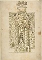 Design for a Wall Fountain, Anonymous, Italian, Lombard, 16th century  Italian, Pen and brown ink, brush and green wash, over lead point or graphite underdrawing; framing outlines in lead point or graphite