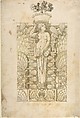 Design for a Wall Fountain, Anonymous, Italian, Lombard, 16th century  Italian, Pen and brown ink, brush and green wash, over leadpoint or graphite  with ruled construction; framing lines in leadpoint or graphite