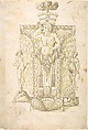Design for a Wall Fountain, Anonymous, Italian, Lombard, 16th century  Italian, Pen and brown ink, brush and green wash, over leadpoint or graphite, with ruled and compass construction; framing outlines in leadpoint or graphite