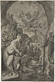 Venus in the Forge of Vulcan, Anonymous, German, 17th century, Pen and black ink, gray wash, heightened with white (partially oxidized)