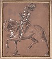 Knight on Horseback, Anonymous, German, 16th century  German, Pen and black ink, brush and gray wash, with white heightening
