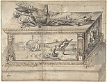 Tomb for a Bishop, Anonymous, German, 17th century, Pen and brown and gray ink, and brush and gray wash over traces of red chalk