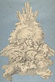 God the Father Surrounded by Angels and the Four Animals, Symbols of the Evangelists, Anonymous, German, 18th century  German, Brush and gray ink over graphite, cut out and adhered to blue paper