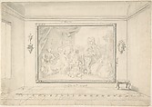 Sketch of a Painted Family Portrait "in situ", Anonymous, German, 19th century German, Pen and gray ink, brush and gray wash, over traces of black chalk.