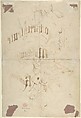 Design for a Title Page Sheet Music, Anonymous, German, 19th century, Pen and brown ink brush and watercolor over red chalk on green washed paper.