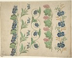 Designs for Embroidery, Anonymous, German, 19th century  German, Watercolor over traces of black chalk.
