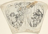 Design for a Cup (?) with Bacchus and Two Figures Warming Themselves (January), Anonymous, German, 19th century  German, Pen and black ink. Incised for transfer. Laid paper.