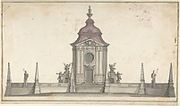 Design for a Funerary Monument, Anonymous, German, 18th century (?) German, Pen and black ink, brush and gray wash, with mauve wash