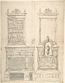 Design for a Stove and Wall Fountain (?), Friedrich Sustris  Netherlandish, born Italy (?), Pen and brown ink, brush and gray wash, over black chalk