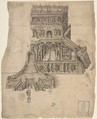 Half design for a palace - fortress with a statue in front, Anonymous, German, 16th century  German