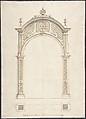 Plan and elevation of a rococo arch, Anonymous, German (?), 18th century, Pen and brown ink and gray wash