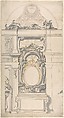 Design for an Altar With a Vaulted Chapel Behind, Anonymous, Italian, Piedmontese, 18th century Italian, Pen and brown ink, brush with gray (visible on verso), yellow and pink wash, over graphite or leadpoint, with ruled or compass construction; scale at bottom of design in pen and dark brown ink