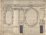 Design for an Interior Wall Elevation, Anonymous, Italian, Piedmontese, 18th century Italian, Pen and gray ink, brush with black, gray, pink, and yellow wash, over ruled and compass constructions in pen and gray ink; framing outlines in pen and brown ink; scale, below the design, in pen and black ink, brush and gray and pink wash