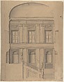 Design for the Elevation of a Palace Interior, Anonymous, Italian, Piedmontese, 18th century  Italian, Pen and gray ink, brush and gray wash on dark tan paper; ruled and compass construction in pen and gray ink