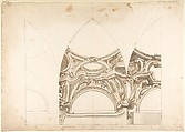 Three Designs for the Ornamentation of Vaults, Anonymous, Italian, Piedmontese, 18th century  Italian, Pen and brown ink, brush with gray and brown wash, over leadpoint or graphite, with ruled and compass construction; scales at bottom in pen and brown ink