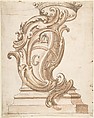Design for a Cartouche on a Base, Surmounted by a Crown, with Arms with the Initials OL, G, G, and OI, Anonymous, Italian, Piedmontese, 18th century Italian, Pen and brown ink, brush and two shades of brown wash, over leadpoint or graphite