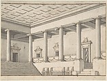 Palace or Villa Interior, Colonnaded Hall, Anonymous, Italian, 18th century  Italian, Pen and brown ink, gray wash over black chalk