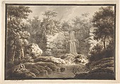 Landscape with Waterfall and a Mother and Child, Johann Peter Beer  German, Pen, brown and gray ink and graphite