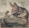 The Raising of the Daughter of Jairus, Eduard Julius Friedrich Bendemann  German, Pen and brown and blue ink, watercolor, over a sketch in graphite
