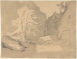 The Bode Valley with Rocks and Trees; verso: Landscape Studies, Karl Blechen (German, Cottbus 1798–1840 Berlin), Graphite, brush and gray wash
