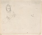 Four Ladies Sitting around a Table Occupied with Needlework, Reading, and Writing (recto); Study of a Woman with Needlework (verso), Daniel Nikolaus Chodowiecki (German, Danzig 1726–1801 Berlin), Graphite