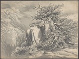 Broken Tree in Moutainous Landscape, Alexandre Calame Swiss, Graphite