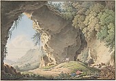 Rocky Landscape with Sleeping Shepherd, Philip Heinrich Dunker German, born Switzerland, Watercolor; framing lines in pen and ink