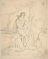 Young Man with Bow and Arrow, François Jacques Fleischbein  German, Graphite; framing lines in graphite