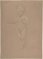 Nude Boy, Walking to the Left, Anselm Feuerbach German, Graphite, heightened with white on brown paper