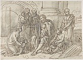 Belisarius Begging for Alms, Heinrich Friedrich Füger (German, Heilbronn 1751–1818 Vienna), Pen and brown ink, brush and brown wash over black chalk, over graphite underdrawing