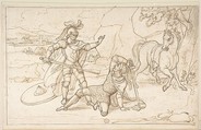 Duel of Knights, Anonymous, Italian, 19th century  Italian, Pen and bistre over red chalk