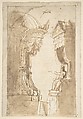 Design for a Stage Set with Two Thrones (Recto); Landscape (Verso), Anonymous, Italian, 19th century, Sepia pen and wash