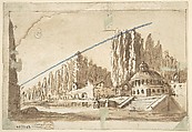 Design for a Stage Set with Two Thrones (recto); Landscape (verso), Anonymous, Italian, 19th century, Sepia pen and wash