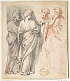 Four Men Arguing, Anonymous, Italian, 19th century  Italian, Red chalk, pen and bistre, washed with India ink