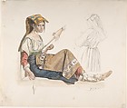 Neapolitan Woman (recto); Study for an Interior (verso), Karl Wilhelm Freiherr von Heideck (German, Saaralben 1788–1861 Munich), Watercolor and graphite