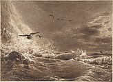 Stormy Sea, Eduard Hildebrandt  German, Brush and brown wash on board.