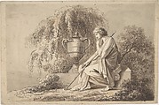 Female Figure Seated Beside an Urn, Angelica Kauffmann  Swiss, Pen and brown ink and brown wash over black chalk