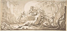 Diana and Endymion, Johann Heinrich Keller  Swiss, Pen and brown ink, brush and brown wash