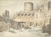 Winter View of the Courtyard of a Medieval Castle in Ruins, Julius von Leypold  German, Graphite, brush and gray ink, watercolor